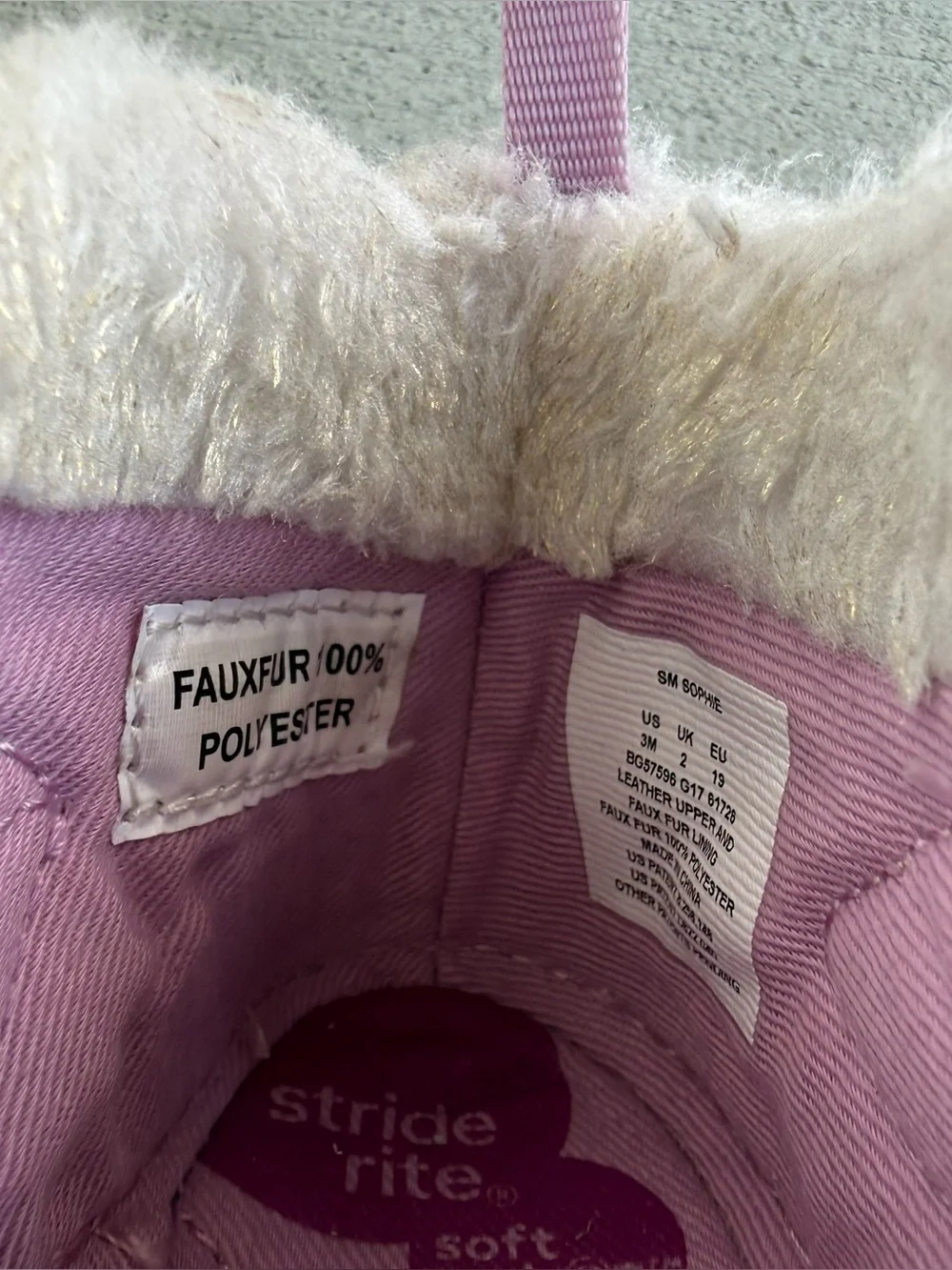 Stride Rite Soft Motion Sophie Boots Champagne Color Faux Fur Top 3M Baby Girl